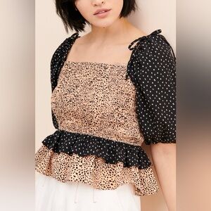 Elegant Puff Sleeve Polka Dot Blouse size Medium